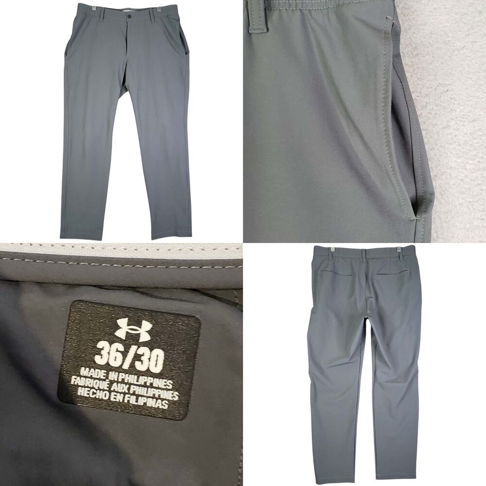 Under Armour UA Golf Pants Mens Size 36x30 Gray Flat Front Performance